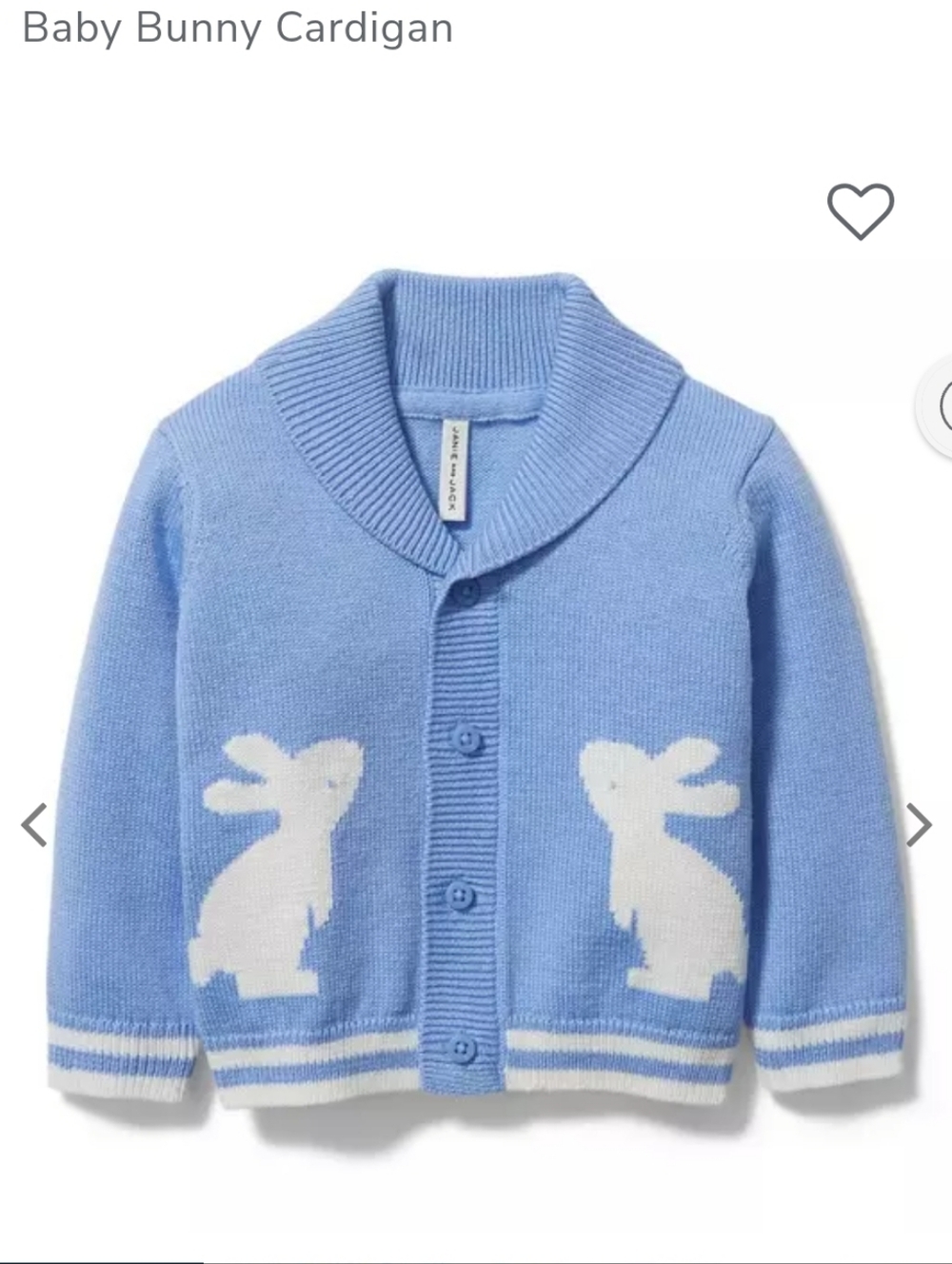 Janie & Jack Baby Shawl Collar Bunny Cardigan